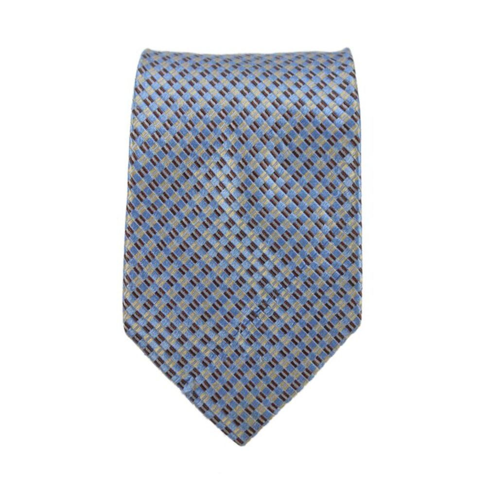 Basile Mens Silk Striped Geometric Print Tie Light Blue